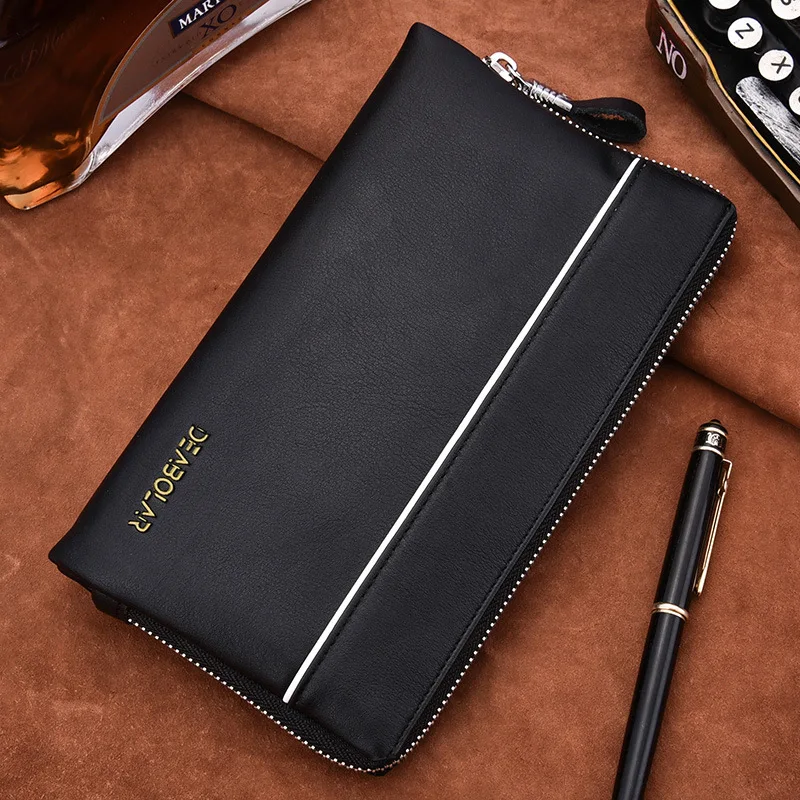 

Youda New Men's Clutch Bag Business Long Zipper Wallet Soft Leather Large Capacity Card Holder Original Design Money Bags