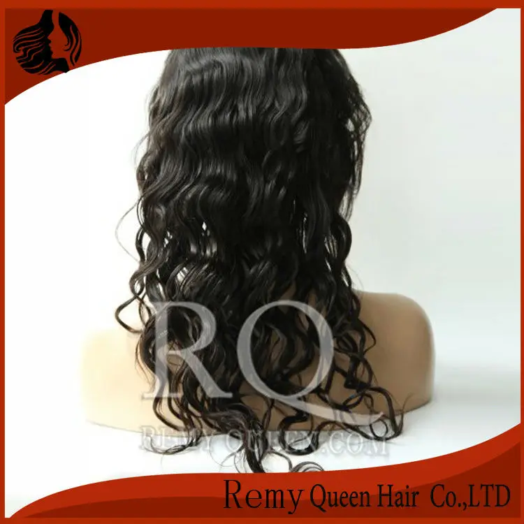 Remy Queen Hair Front Lace Wigs with Weft Back Natural Color Wavy