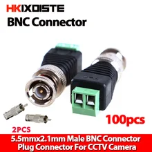 100Pcs/lot Coaxial Coax CAT5 BNC Male Connector for CCTV Camera Security System Surveillance Accessories New Arrival