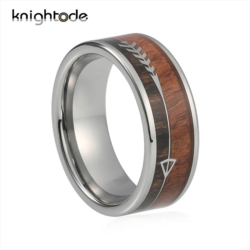 

Knightode Mens Womens Tungsten Silver 8mm Wedding Ring Pip Cut Steel Arrow And Double Style Wood Inlay Comfort Fit Daily Wear