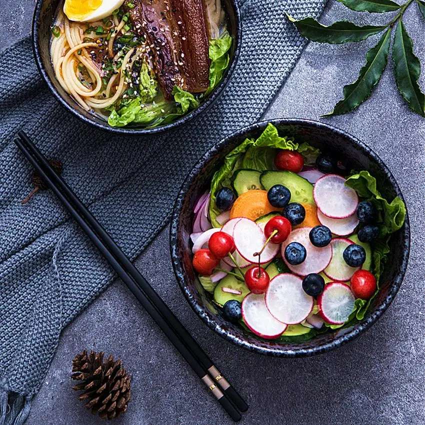 

5.25 inch/ 6 inch/ 6.75 inch Japanese-style snowflake black glaze Porcelain bowl for Rice, Soup, Noodles, Cereal, Salad, Dessert