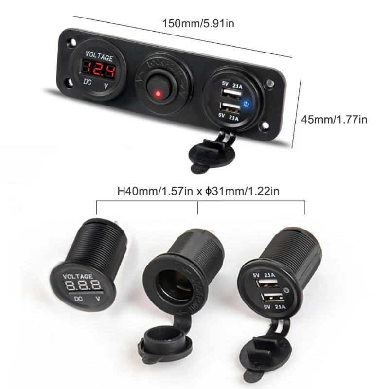 12 в 24 в двойной USB зарядное устройство светодиодный вольтметр с переключателем для автомобиля Лодка Грузовик сотовый телефон