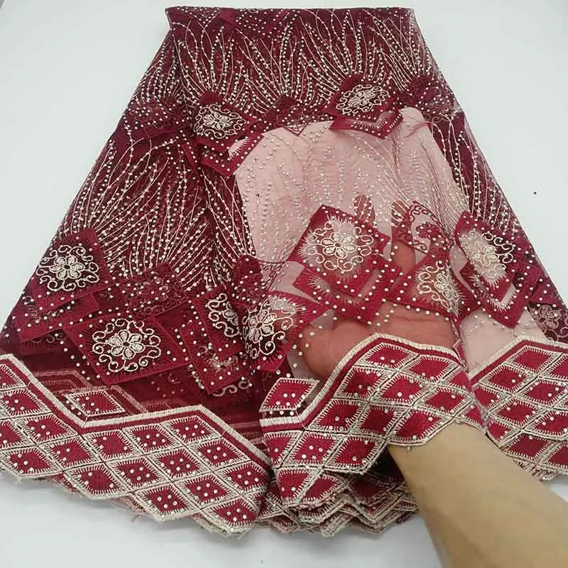 

Wine Red Nigerian Lace Fabric 2019 African Swiss Voile Lace High Quality Guipure Embroidered French Tulle Lace For Wedding Dress