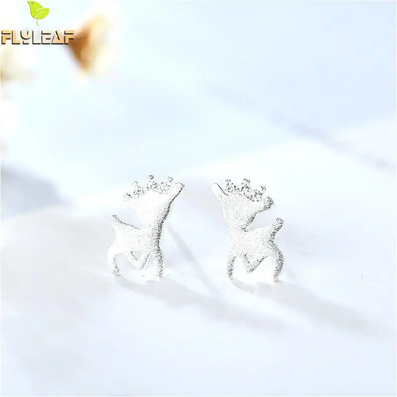 

Flyleaf 925 Sterling Silver Cubic Zirconia Crown Deer Stud Earrings For Women Prevent Allergy Lady Fashion Jewelry