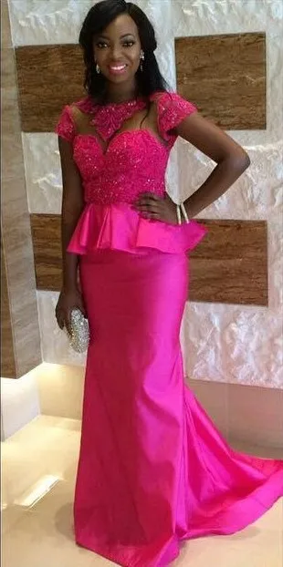 Long Evening Dress 2016 New Arrival Formal Dresses Fuchsia Real Picture Lace Satin Mermaid Pageant Women Prom Gowns vestidos