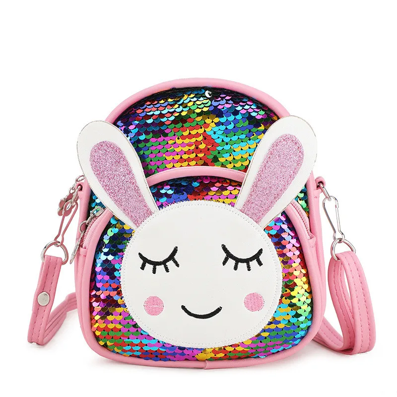 New Lovely Women Baby Girls Small School Backpack Crown Sequins Travel Cartoon Animal Print Rabbit Shoulder Bag Diaper Bags - Color: Multi