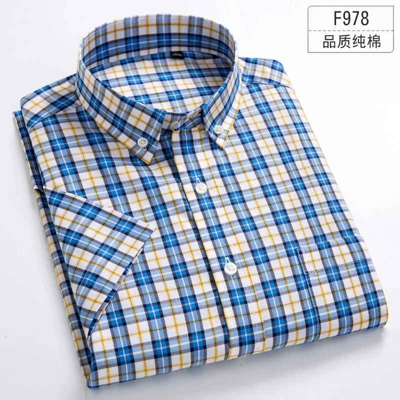 Comprar De talla grande 5XL 6XL 7XL 8XL Pure Solid Color Plaid 100% algodón Delgado manga corta hombres camisa Casual moda ajuste Delgado blanco azul