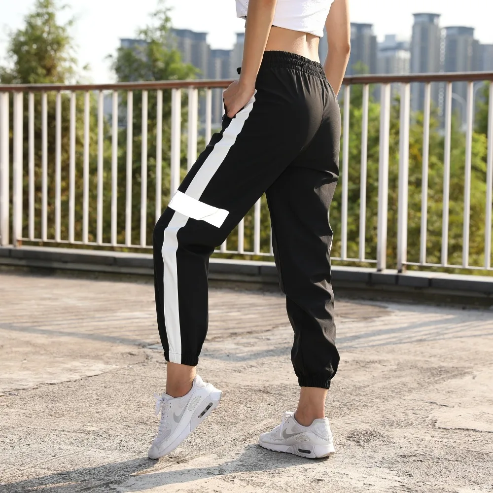 Women Running PantNew fitness trousers, beam pants, reflective strips harem pants, quick-drying yoga, running loose sweatpants