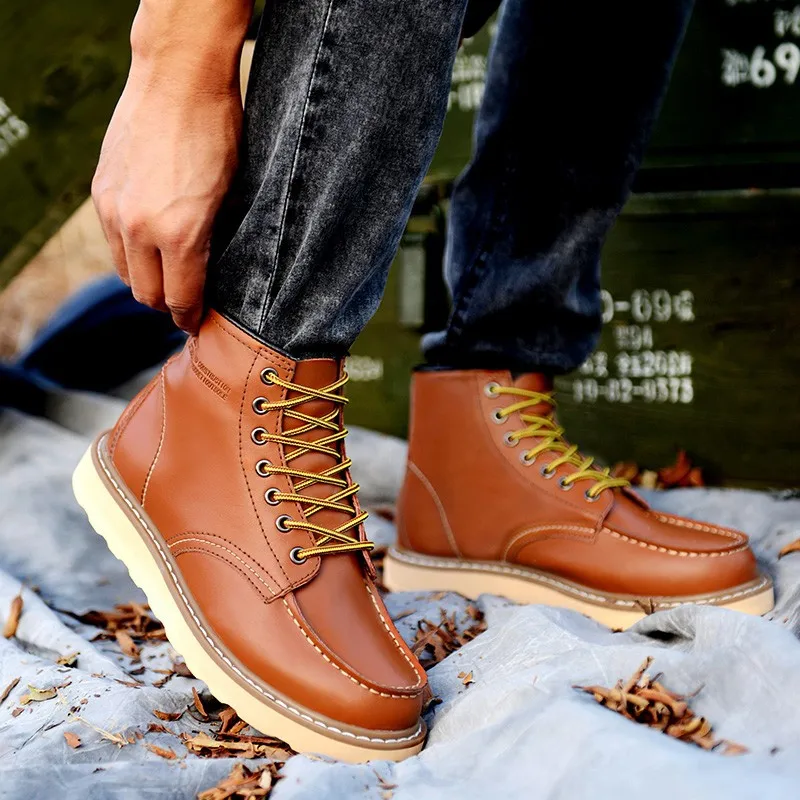ALEADER Waterproof Men's Ankle Boots 2017 Fashion Warm Martin Boots Men Snow Fur Boots Men Casual Shoes Western Motorcycle Boots 18