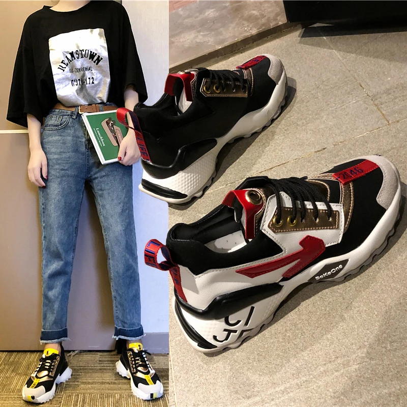 

Net red dad shoes Women 2019 summer new fashion color matching low to help single shoes thick bottom tie casual sneakers shoes