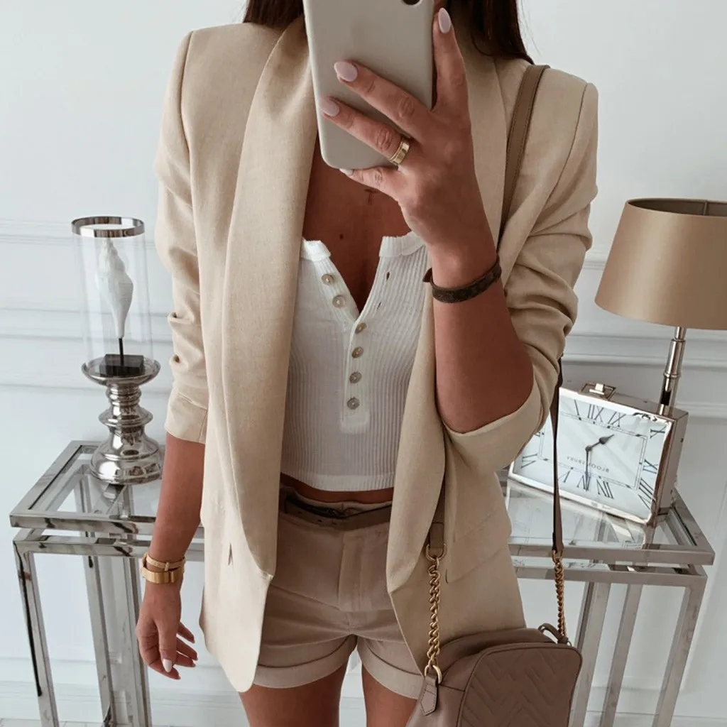 

Women's Work OL Style Top Long Sleeve Busines Solid Cardigan Coat Loose Office Lady Jacket Female Tops Suit Winter Femme Jackets