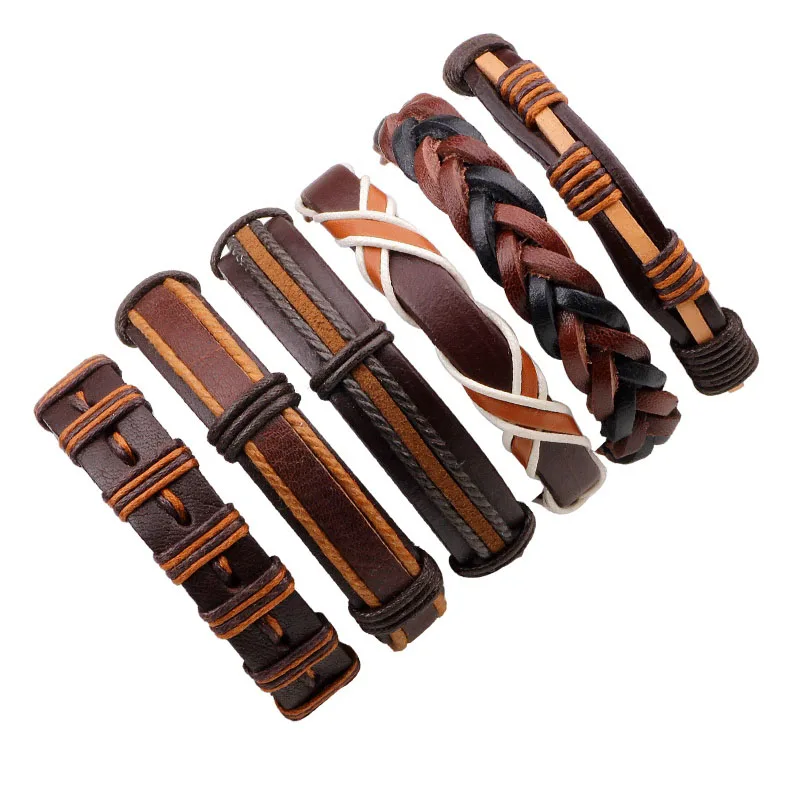

LASPERAL 3-6PCs/set Charm Leather Bracelet Set For Women Men Punk Rock Braided Bracelets & Bangles Jewelry Fashion Cuff Bracelet