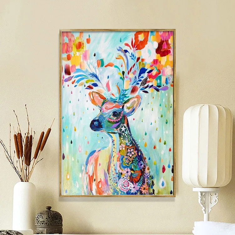 

Fashion Colored Deer Full Round Diamond Painting Cross Stitch New Style Home Decor Needle Work Mosaic Paste