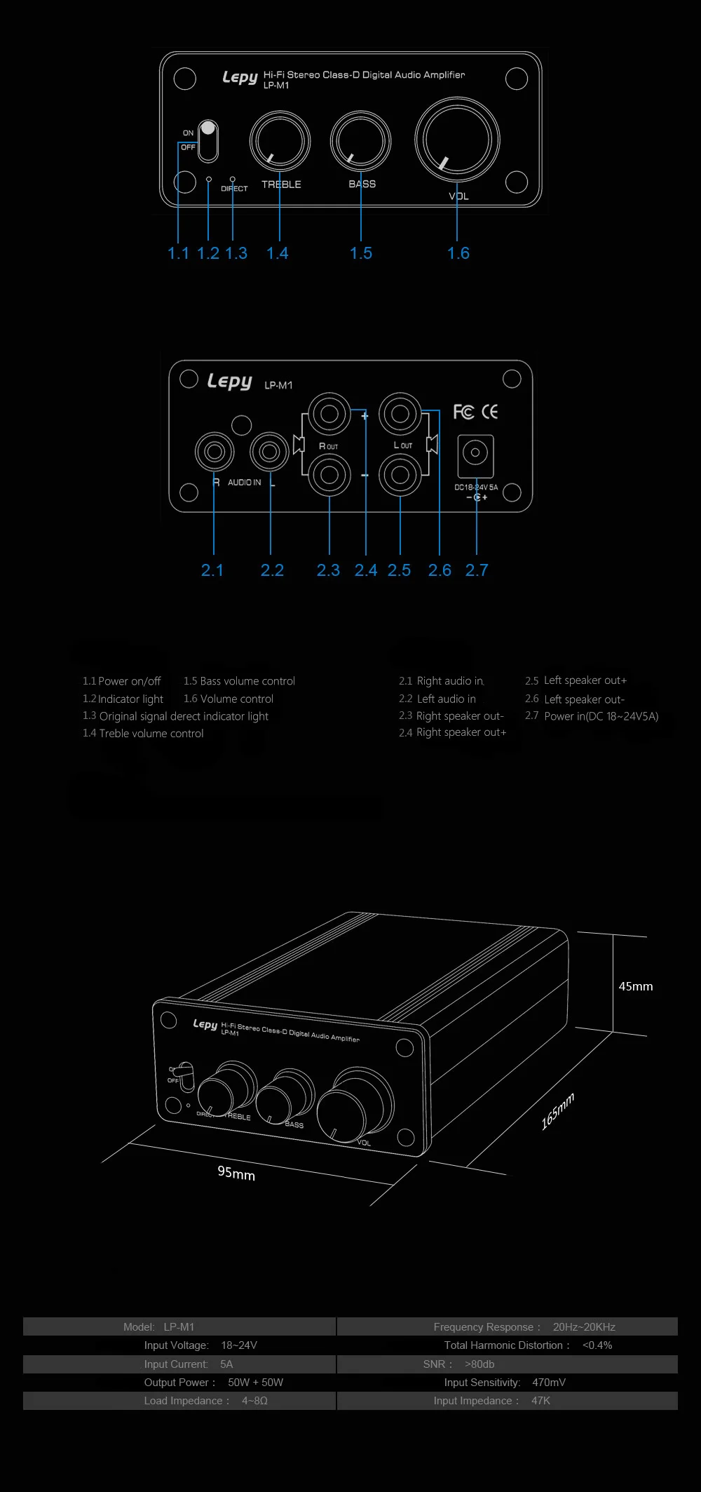 Высококачественный усилитель Lepy LP-M1 класса D 2x50 Вт Мощный цифровой HIFI усилитель TDA7492+ LM1036N чип сигнал прямой функции