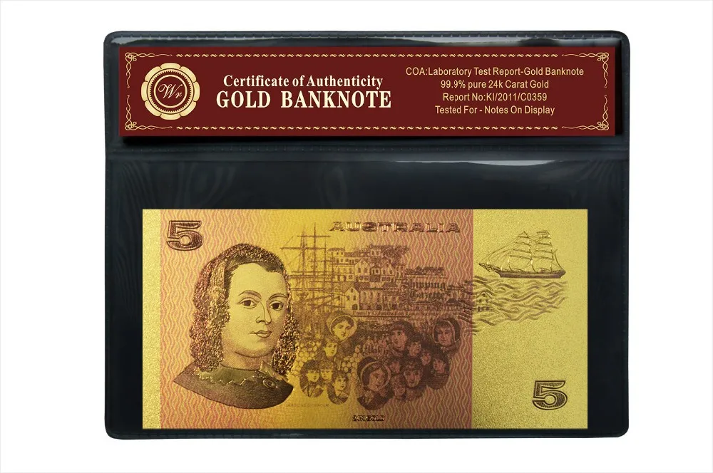 Цветная австралийская Золотая банкнота, старая AUD 1 2 5 10 20 50 100, набор банкнот, акриловая банкнота, позолоченная с держателем сертификата
