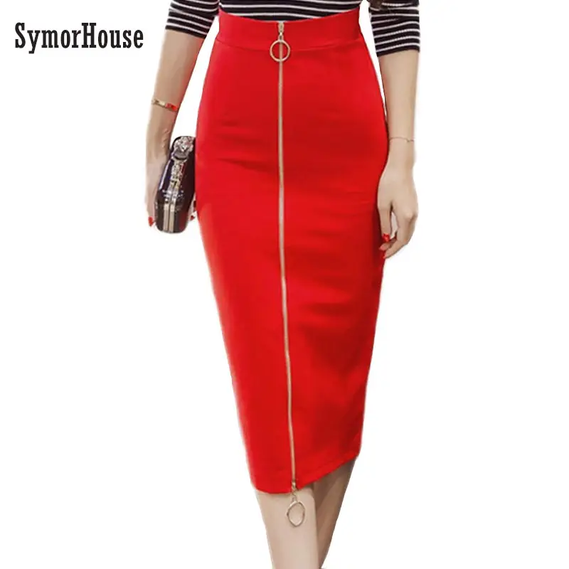 

5XL Plus Size Women Pencil Skirts Spring Autumn 2019 Elegant High Waist Bodycon Skirt Fashion Zipper Elastic Work Office Skirt