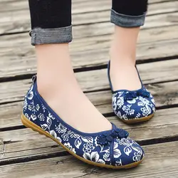 Женские повседневные парусиновые туфли с цветочным принтом и круглым носком на плоской подошве; сандалии без застежки с цветочным принтом
