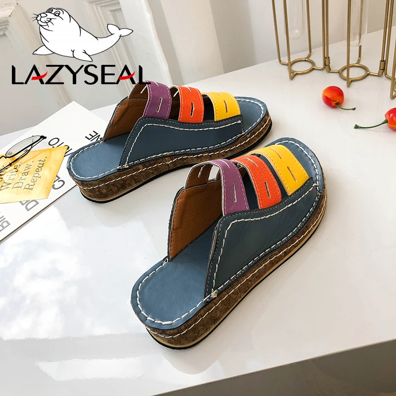 LazySeal; новые шлепанцы на платформе; женская летняя обувь; женские шлепанцы на танкетке с открытым носком; модные пляжные вьетнамки; женские сандалии-шлепанцы