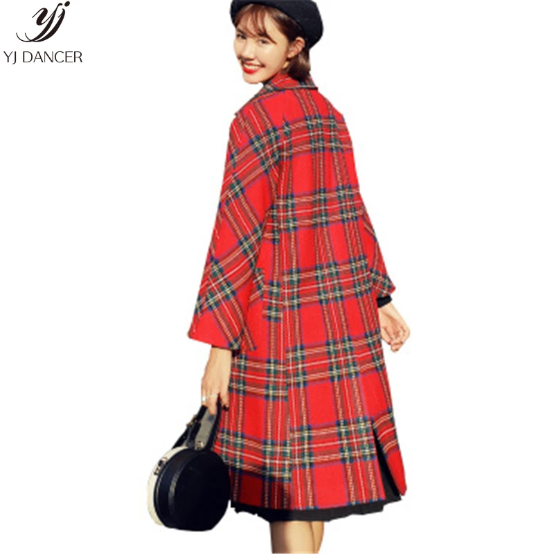 

Woolen Coat Female Autumn And Winter New 2018 Plaid Coat In The Long Section Of Woolen Coat Large Size Was Thin H0289