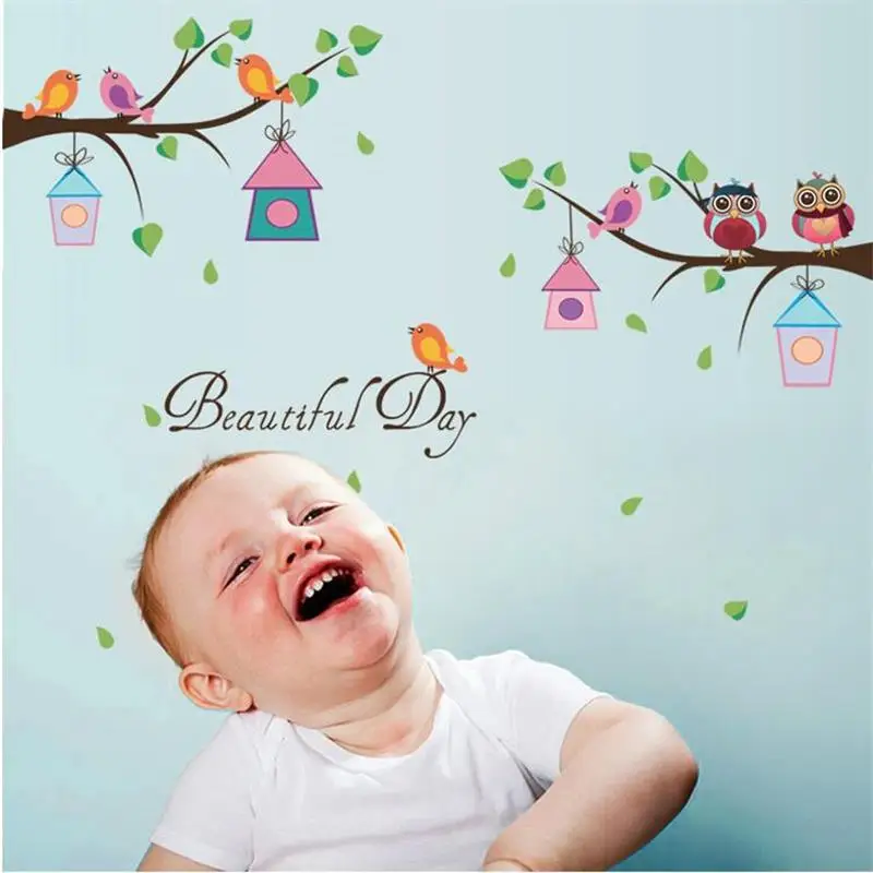 

Cartoon Animals Colorful Birds Owl Tree Branch DIY Removable Wall Stickers Home Decor Kids Room Nursery Mural Decal 36004