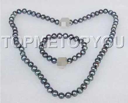 

Free Shipping >> new hot natural 18" 8" 10mm round peacock black pearls necklace bracelet set E4158