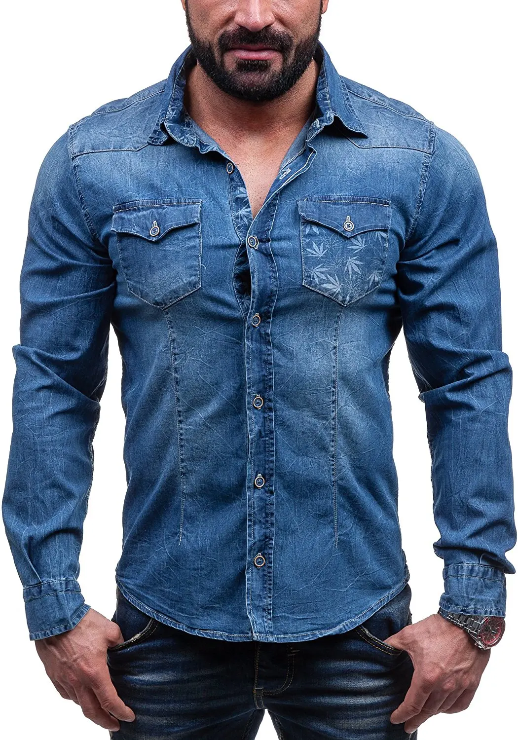 

Shirt Cowboy Mens cotton 2018 Summer New Men Long Sleeve Shirt male Blue Fashion Business Casual Clothing Hot sale Top Size