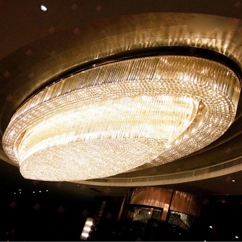 Hotel engineering lamp oval crystal lamp large banquet hall ceiling