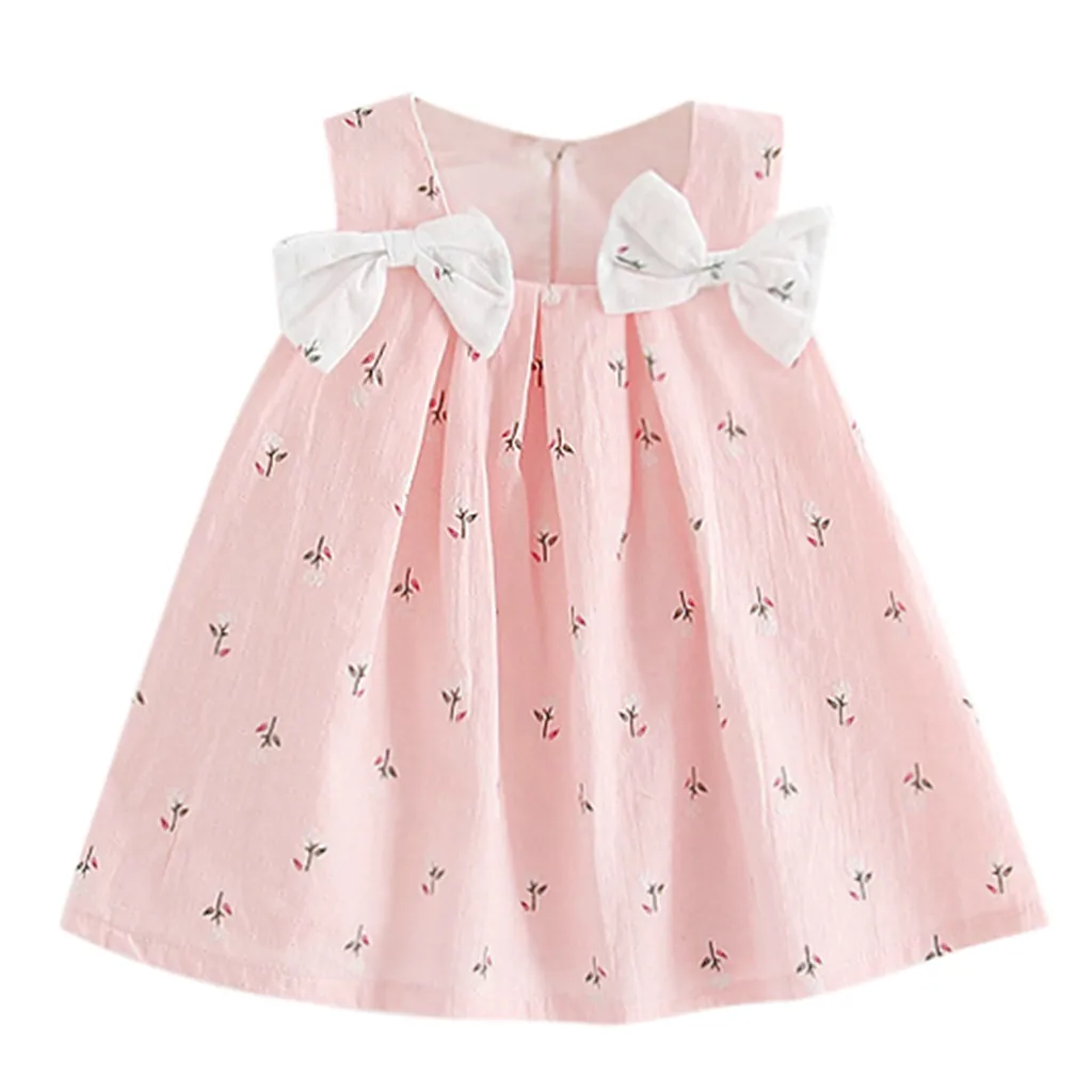 

Child Princess Party Dress Toddler Kid Baby Girls Solid Bow Print Floral Suspender Princess Party Dress