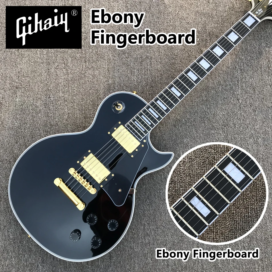 

NEW High quality hand-made electric guitar, black electric guitar with ebony fingerboard Gold hardware, free shipping