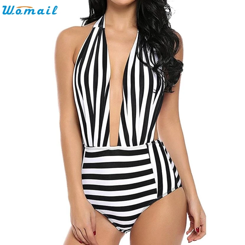 

Womail Women Retro One Piece Backless Bather Swimsuit Striped Pin Up Swimwear For Daily Summer Sexy Swimwear C30710