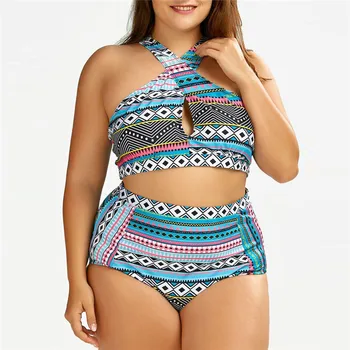 

Women's large sexy geometric print crossover split swimsuit backless Sexy Push up Padded Bra bearwear Swimwear Set 40mr14