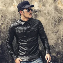 Neue Männer Kleidung Casual Slim Fit männer langarm Leder hemd Motorrad jacken Mens Dress Shirts Langarm chemise homme