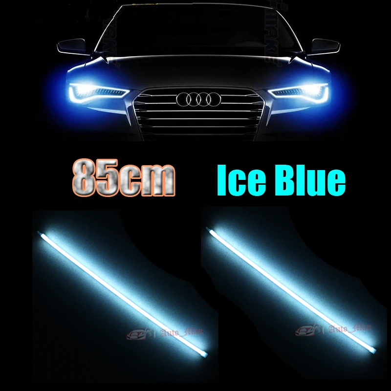 2x Universal 85cm Crystal Blue Daytime Running Lights Flexible Tube
