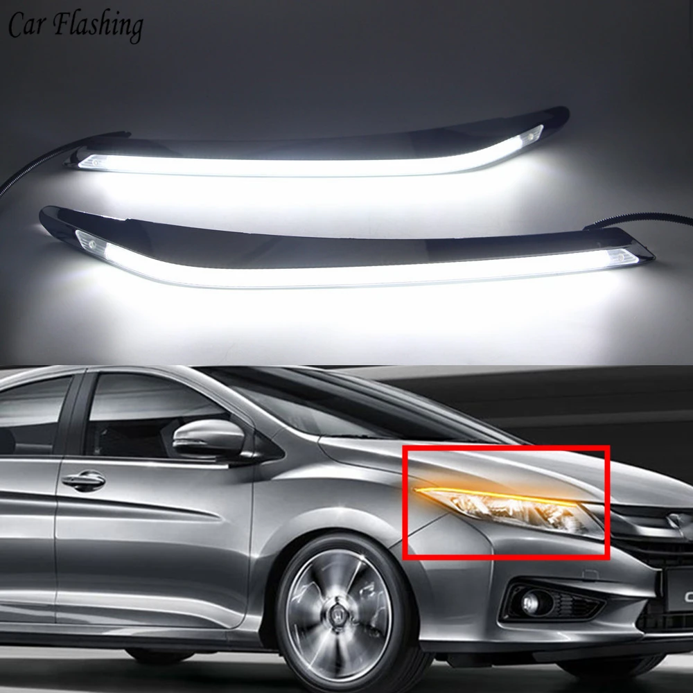 2PCS LED Daytime Running Light With Turn Signal Relay Car Headlight Eyebrow Decoration For Honda City Grace 2015 2016 2017 2018 |