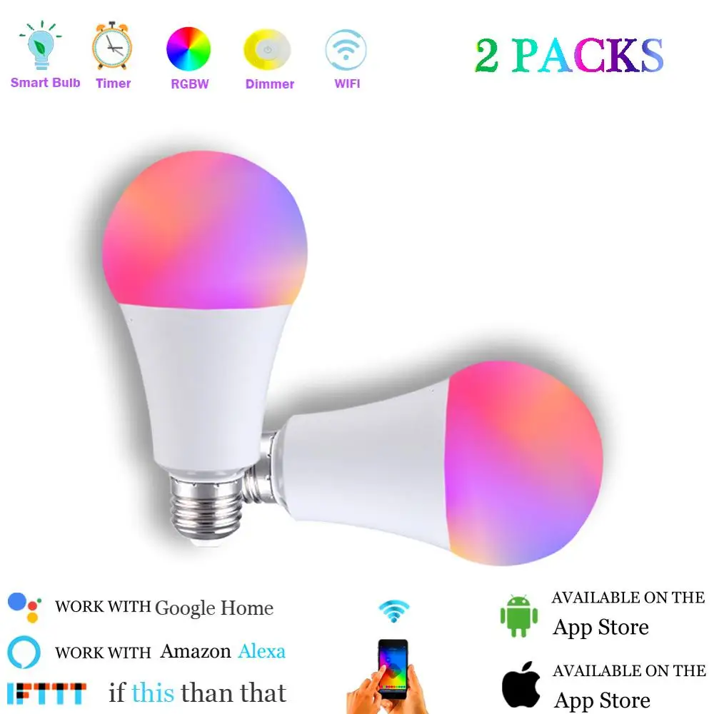 

WiFi Smart Bulb E27 7W RGBW Wifi Light Bulb Remote Control Smart LED Bulb for Echo Alexa Google Home IFTTT Tuya Smart (2 Pack)