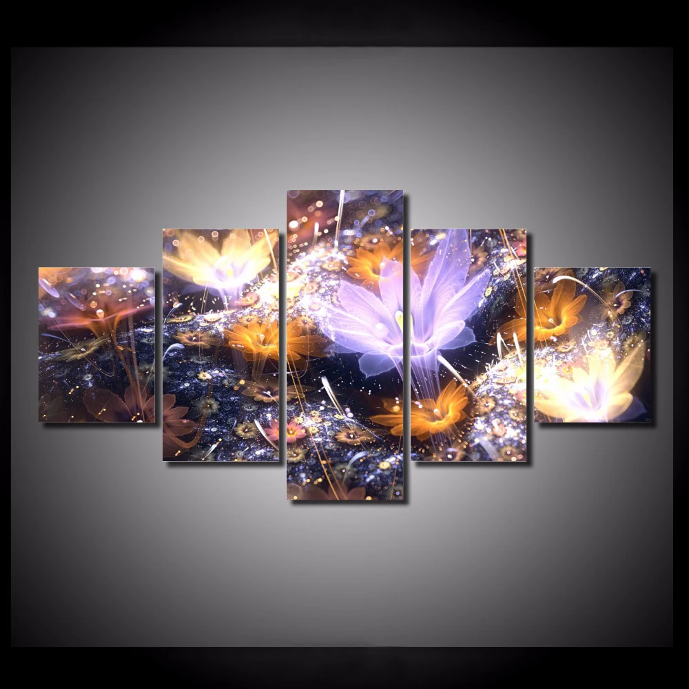 5 Pieces Set Fractal 3D Bunga Lukisan Abstrak Gambar Cetak Pada