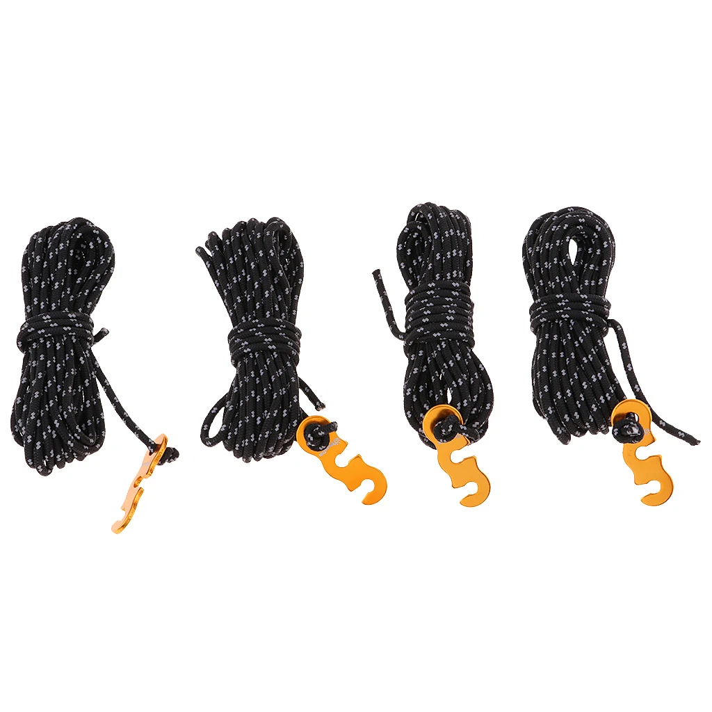 4 Pcs Reflective Camping Tent Guide Rope Guy Line Cord And Adjusters for Camping Backpacking Trekking Cycling Hunting Traveling