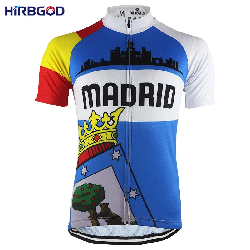 

HIRBGOD Men Cartoon Madrid Print Bicycle Shirts Moisture Fabric Mountain Bike Short Sleeve Cycling Jersey ropa maillot-HK037