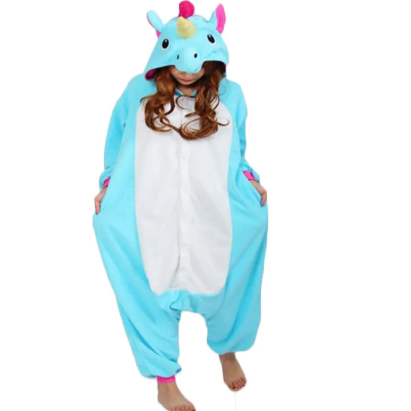 New Women Pajama Flannel Unicorn Cartoon Cosplay Adult Unisex Homewear