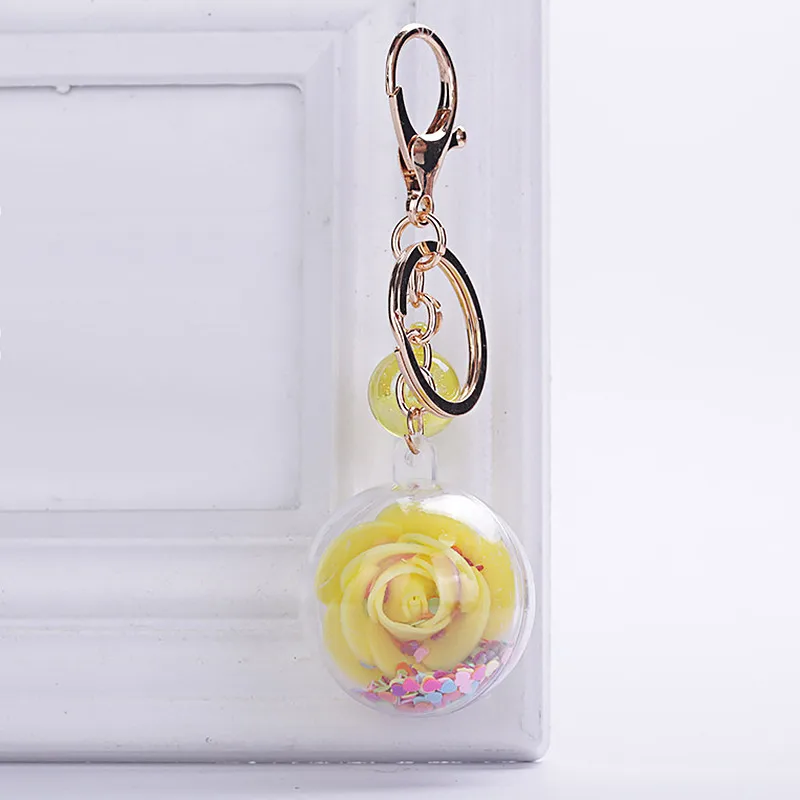 New Fashion Sequins Glitter Rose Keychain Pendant Transparent Plastic Eternal Flower Key Chain Women Car Handbag Keyring - Цвет: A-4