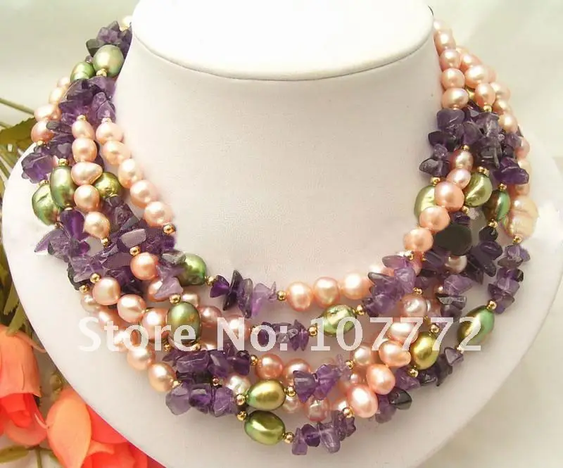 

Wonderful 64" Purple Green PearlPurple Crystal Necklace