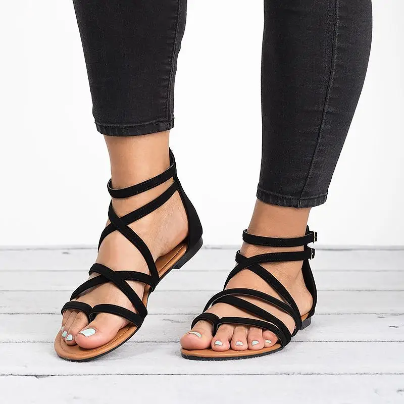 

Women Sandals 2019 Fashion Bandage Gladiator Sandals Summer Shoes Woman Casual Rome Style Flat Sandals Beach Chaussures FemmeP25