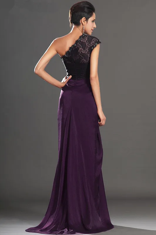 Free-Shipping-New-Design-Elegant-One-Shoulder-High-Split-Chiffon-Lace-Evening-Dress