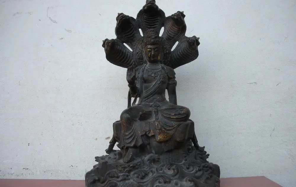 12&quotTibet Buddhism classical Bronze Carve Sea snake god Nagarjuna Kwan-Yin Statue | Дом и сад