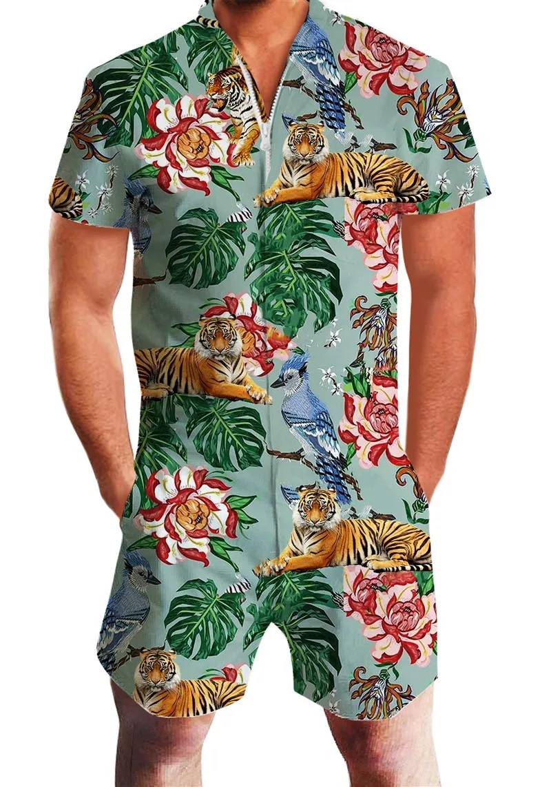 Raisvern мужские комбинезоны с 3D принтом фламинго, комбинезон с коротким рукавом, мужские пляжные комбинезоны, цельная облегающая одежда, мужские комбинезоны - Цвет: FF90010