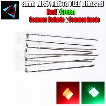 

50pcs LED 3MM Flat Top Diffused Green And Red Common Cathode Anode 3 Pin Round Bi-Color Through Hole Light-Emitting Diode