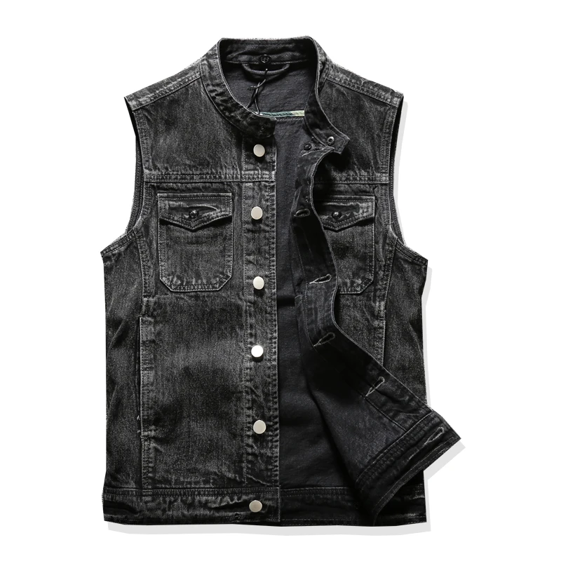 black mens denim vest