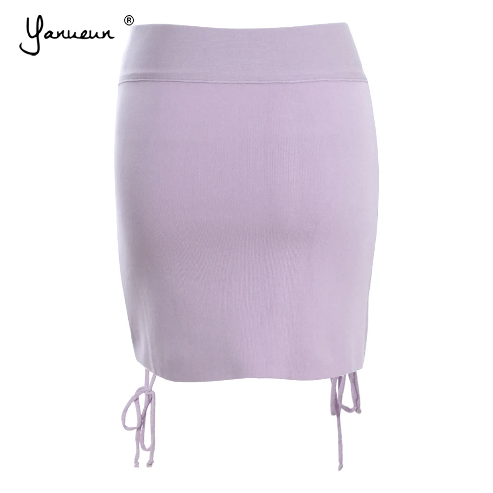 Yanueun Spring Autumn Winter Hot Bottoms New Lace up Mini Skirt Womens Short Sweet Knitted Sexy Slim Skirts For Women