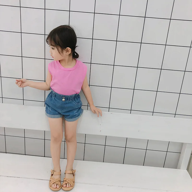 Curtas para o Bebê Verão Nova Chegada Estilo Coreano Algodão Cor Pura Cintura Alta All-match Moda Quente Calças Doce Bonito Meninas 2020 12 Mamãe e Bebê
