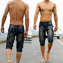Модные летние мужские джинсовые винтажные шорты-карго в стиле ретро, обработанный кислотой, с несколькими карманами, в стиле милитари, байкерские мужские короткие джинсы